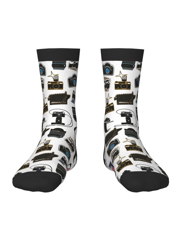 Cool Camera Print Kids Socks For Boys Girls,Grip Crew Socks with Non Slip,Lightweight Stretch Crew Socks,Toddlers Crew Boot Socks