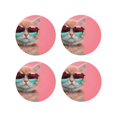 thumbnail image 1 of Fuzoiu Cool Cat Pink Sunglasses Print Leather Coasters Set,Drink Coasters Set of 4,for Tabletop Protection, Durable PVC Coasters,Home Décor and Housewarming Gift-Round Shape, 1 of 6