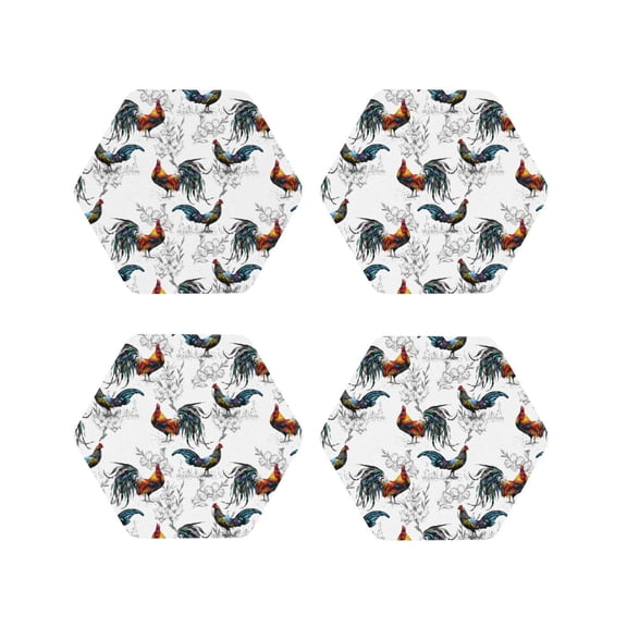 Fuzoiu Cool Chicken Print Leather Coasters Set,Drink Coasters Set of 4,for Tabletop Protection, Durable PVC Coasters,Home Décor and Housewarming Gift-Hexagon