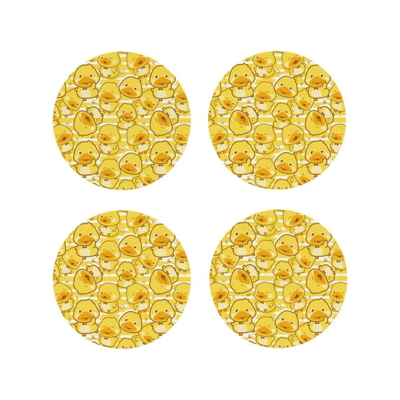 Fuzoiu Cool Duck With Yellow Strip Print Leather Coasters Set,Drink Coasters Set of 4,for Tabletop Protection, Durable PVC Coasters,Home Décor and Housewarming Gift-Round Shape