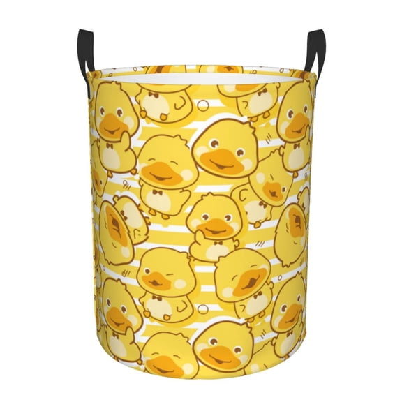 Fuzoiu Cool Duck With Yellow Strip Print Circular Hamper,Laundry Basket with Handle,Collapsible Laundry,Dirty Clothes Storage Basket,for Bedroom Bathroom Dorm Living Room-Small