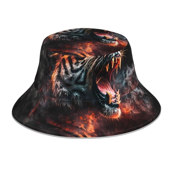 Fuzoiu Cool Tiger Print Reflective Bucket Hat,Outdoor Hat for Men and Women,Bucket Hat for Travel Fishing Hunting Summer Camp