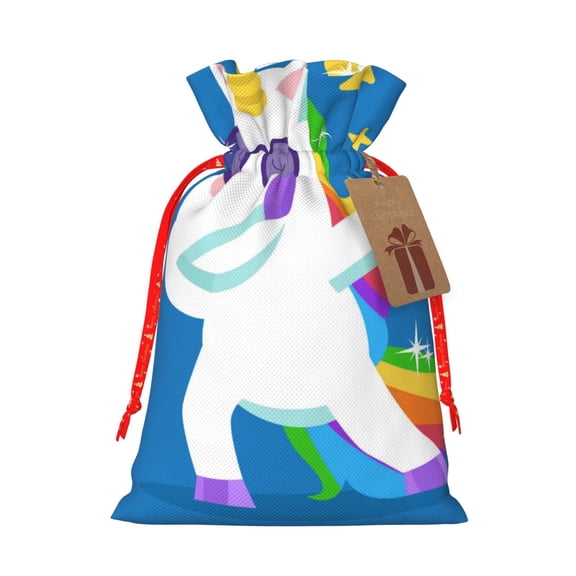 Fuzoiu Cool Unicorn Star Golden Print Christmas Gift Bag,Burlap Gift Bag with Drawstring Closure & Hang Tag,Perfect for Holidays, Birthdays, and Special Occasions-Small