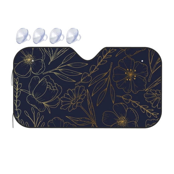 Fuzoiu Copper-Gold Gloss Outline Flower Print Car Windshield Sunshade,Foldable Reflective Sun Visor,Windshield Sun Shade,UV Rays Sun Visor Shade,Auto Front Sun Shield Shade-Medium