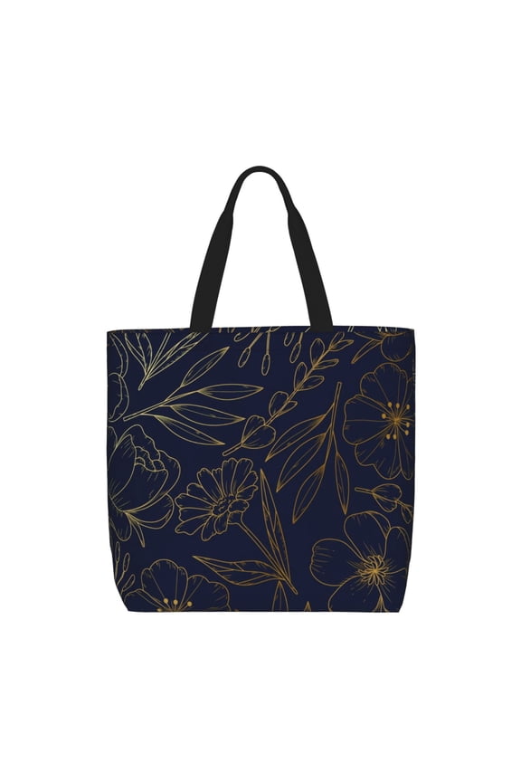 Copper-Gold Gloss Outline Flower Print Durable Tote Bag,Shoulder Bag with Zipper Closure,Casual Tote's Handbag,for Daily Use, Shopping, School, Work