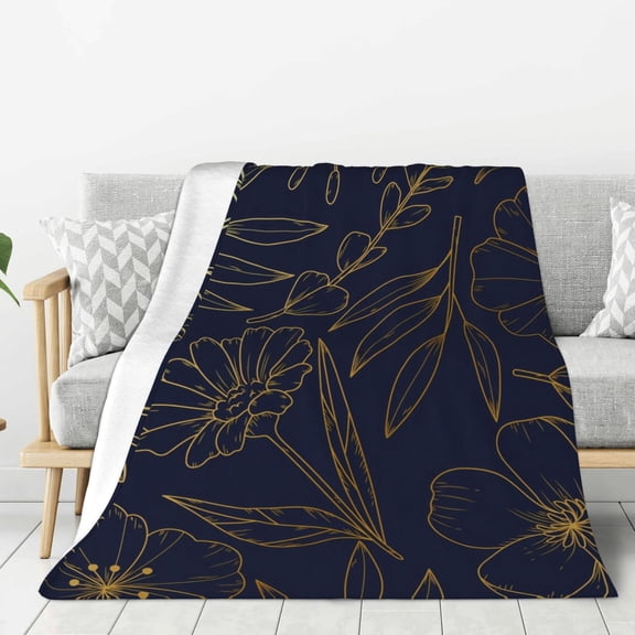 Fuzoiu Copper-Gold Gloss Outline Flower Print Flannel Throw Blanket,Light Weight Warm Decorative,Throw Blanket Cover for Sofa, Couch, Bedroom,Travel-60"x50"