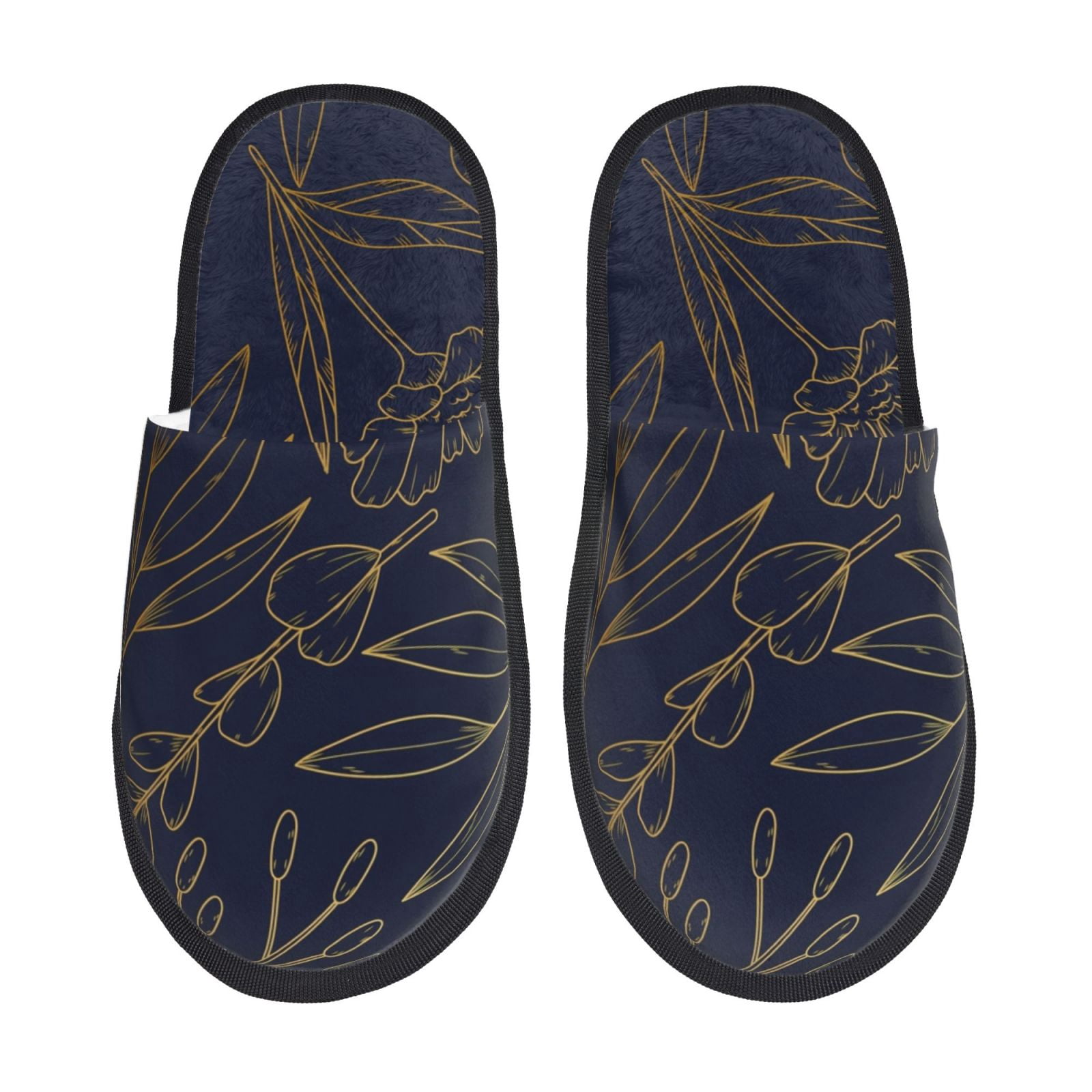 Fuzoiu Copper-Gold Gloss Outline Flower Print Unisex Furry Slippers,Plush Indoor Shoes,Trendy ...