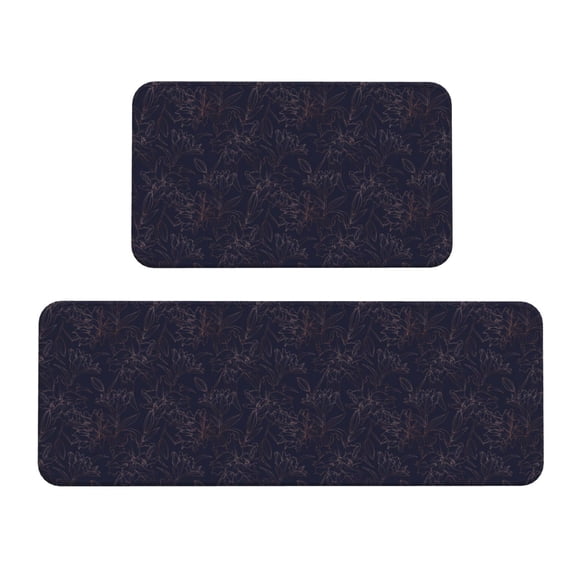 Fuzoiu Copper-Gold Gloss Outline Flower1 Print Kitchen Floor Mat 2 Sets,Kitchen Rugs and Mats,,Non Skid Waterproof Kitchen Floor Mat for Kitchen,Home Office,Sink,Laundry