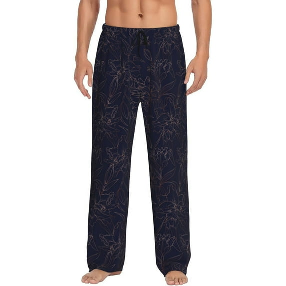 Fuzoiu Copper-Gold Gloss Outline Flower1 Print Men's Pajama Pants,Lounge Pants for Men,Lounge PJ Bottoms,Sleepwear Pants with Drawstring Pockets -X-Large