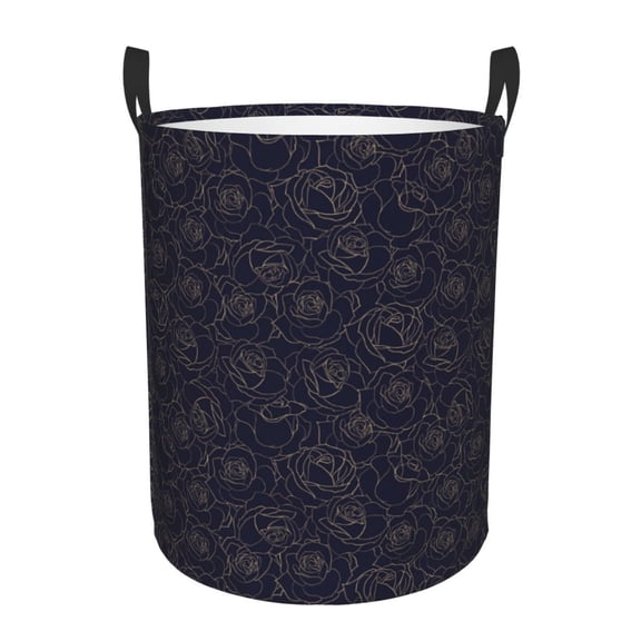 Fuzoiu Copper-Gold Gloss Outline Rose1 Print Circular Hamper,Laundry Basket with Handle,Collapsible Laundry,Dirty Clothes Storage Basket,for Bedroom Bathroom Dorm Living Room-Small
