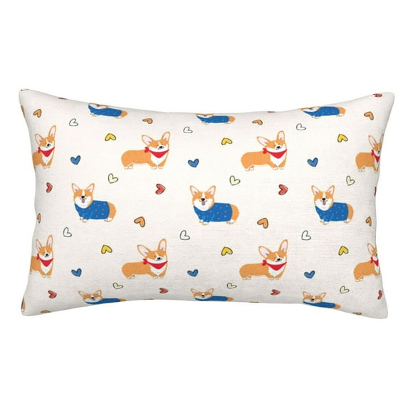 Fuzoiu Corgi Dog And Heart Print Pillow Case with Hidden Zipper,Pillow Covers,Soft and Comfortable Pillowcase-16"x24"