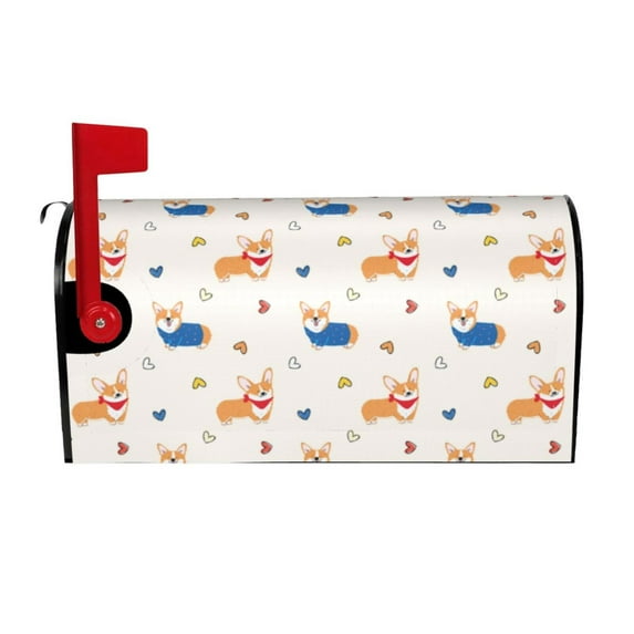 Fuzoiu Corgi Dog And Heart Print Decorative Waterproof Mailbox Cover,Welcome Magnetic Mailbox Cover, Post Letter Box Wrap Cover for Outdoor Decor -21x18 in