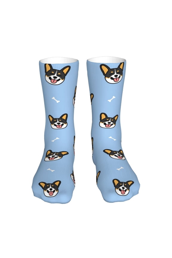 Corgi Dog Print Crew Socks,Casual Athletic Gym LightWeight Thin Socks,Casual Crew Socks for Men Woman,Calf Length Crew Socks