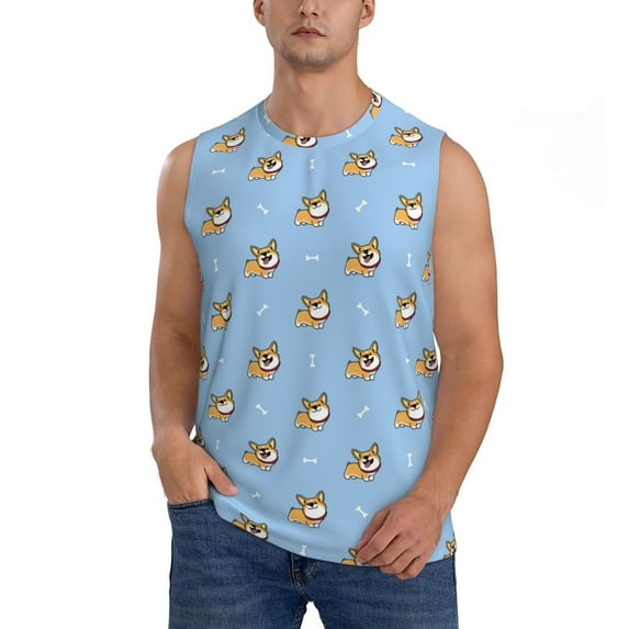 Fuzoiu Corgi Dog Print Men's Sleeveless T-shirt,Sleeveless Tee Shirts,Quick-Dry Athletic Tank Top for Gym, Running, Sports & Outdoor Activities-Large