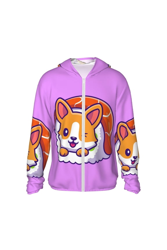 Corgi In Sushi Roll Print Unisex Sun Protection Hoodie,UPF 50+ Light Jacket,Full Zip Sun Protection Hoodie,Long Sleeve Sun Shirts,for Outdoor Activities-X-Large
