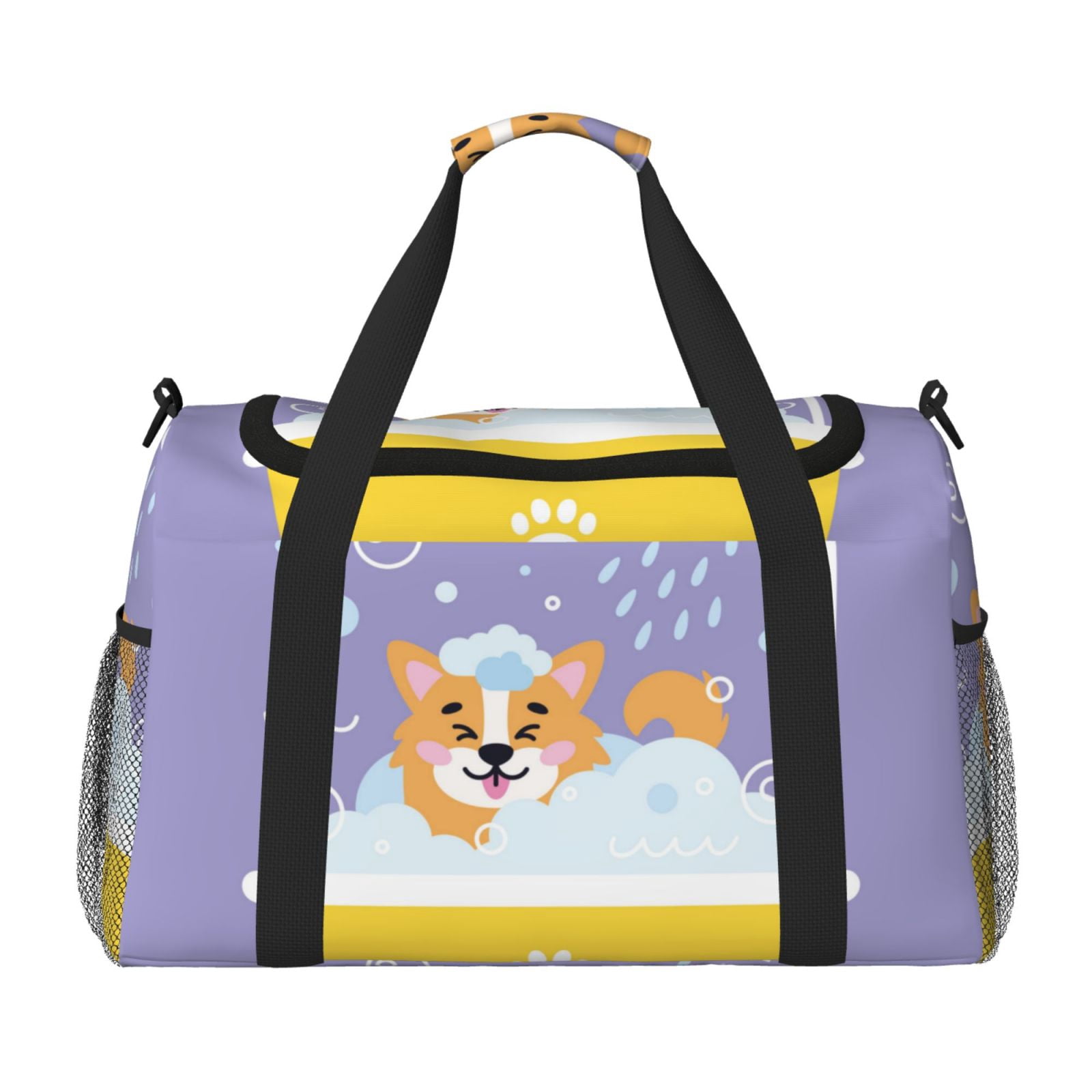 Fuzoiu Corgi Washing in Bathtub Print Travel Duffle Bag,Carry On Tote Bags,Duffel Bag,Sport Gym Bag, Hospital Bag for Labor and Delivery, Overnight Bag,Luggage Bag