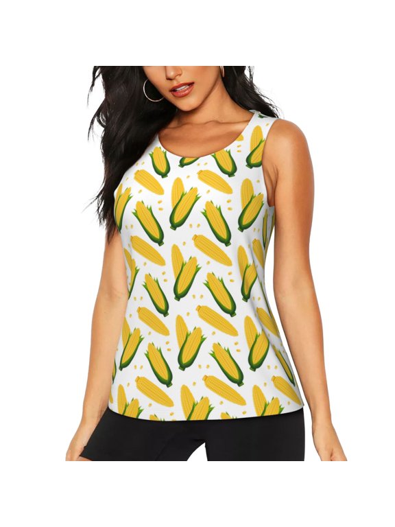 Corn On The Cob Print Women's Workout Tank Top,Athletic Racerback Sports Tank,Tops Sleeveless Running Loose Fit Yoga Tops,Active Shirts for Yoga, Running, and Gym-XX-Large