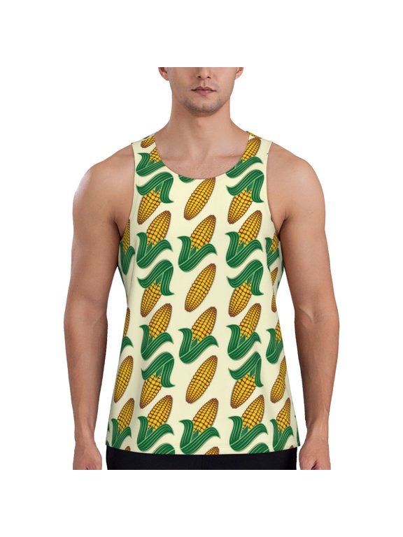Corn Print Men's Workout Tank Tops,Sleeveless Gym Shirt Quick Dry,Fitness Bodybuilding T-Shirt,Muscle Athletic Workout Tee-X-Large
