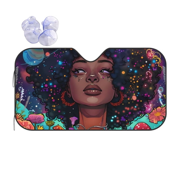 Fuzoiu Cosmic Garden Woman Portrait Print Car Windshield Sun Shade,Block Uv Rays Sunshade,Foldable Front Window Sun Visor Protector for Car,SUV,Truck-Keep Vehicle Cool-Cosmic Garden Woman Portrait