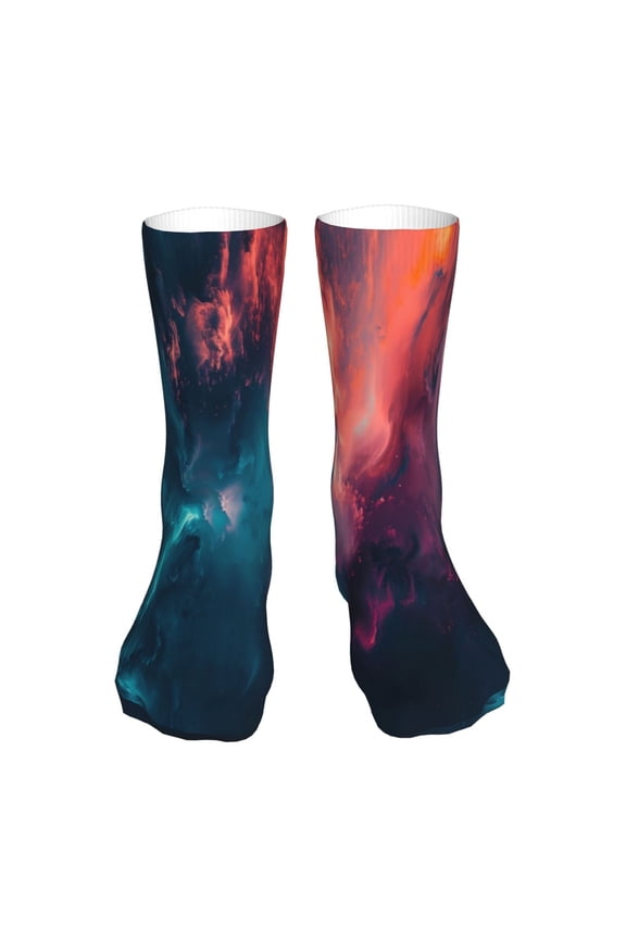 Cosmic Paint Swirl Print Crew Socks,Casual Athletic Gym LightWeight Thin Socks,Casual Crew Socks for Men Woman,Calf Length Crew Socks