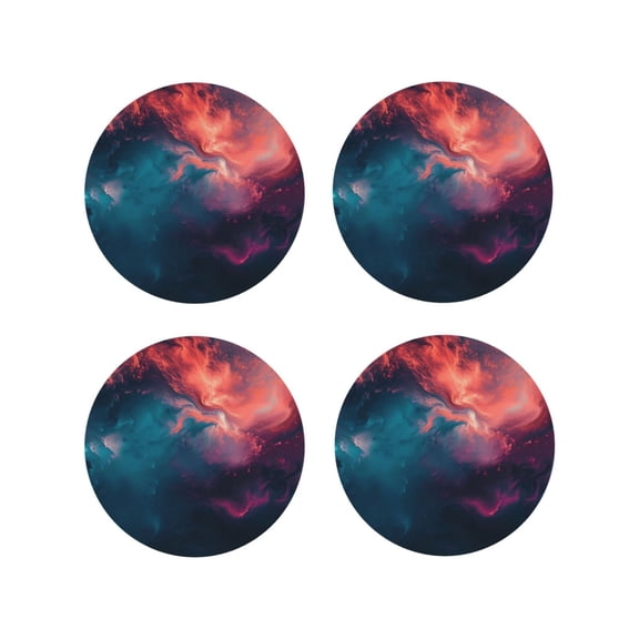 Fuzoiu Cosmic Paint Swirl Print Leather Coasters Set,Drink Coasters Set of 4,for Tabletop Protection, Durable PVC Coasters,Home Décor and Housewarming Gift-Round Shape