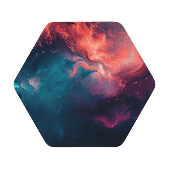 Fuzoiu Cosmic Paint Swirl Print Leather Coasters Set,Drink Coasters Set of 6,for Tabletop Protection, Durable PVC Coasters,Home Décor and Housewarming Gift,Hexagon