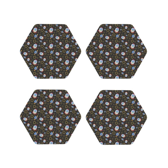 Fuzoiu Cosmic Print Leather Coasters Set,Drink Coasters Set of 4,for Tabletop Protection, Durable PVC Coasters,Home Décor and Housewarming Gift-Hexagon