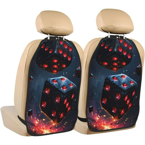 Fuzoiu Cosmic Red Sparkle Dice Print 2 Pack Kick Mat Back Seat Protector With 3 Storage Pockets, Universal Car Seat Back Organizer For Kids Pets, Waterproof Backseat Protector For Most Car