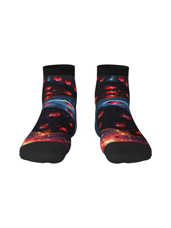 Cosmic Red Sparkle Dice Print Adult Socks, Crew Moisture-wicking Socks, Unisex Cushion Crew Socks,Casual Sports Ankle Socks