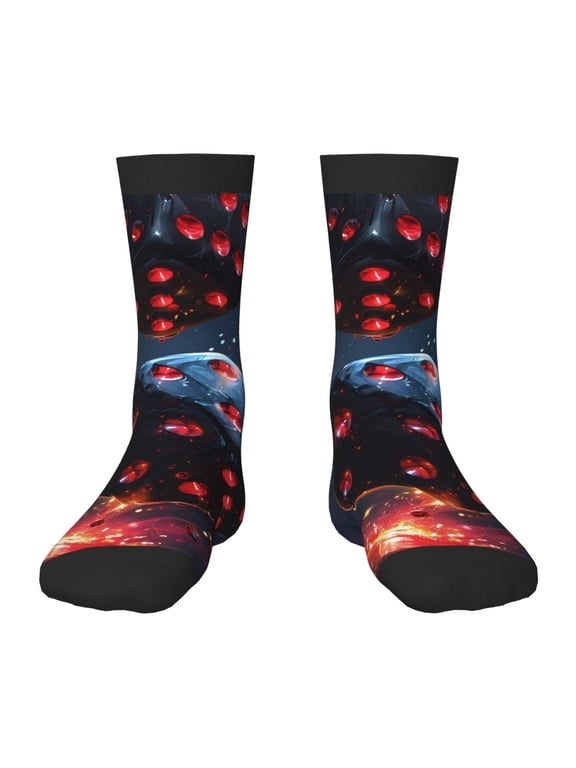 Cosmic Red Sparkle Dice Print Kids Socks For Boys Girls,Grip Crew Socks with Non Slip,Lightweight Stretch Crew Socks,Toddlers Crew Boot Socks