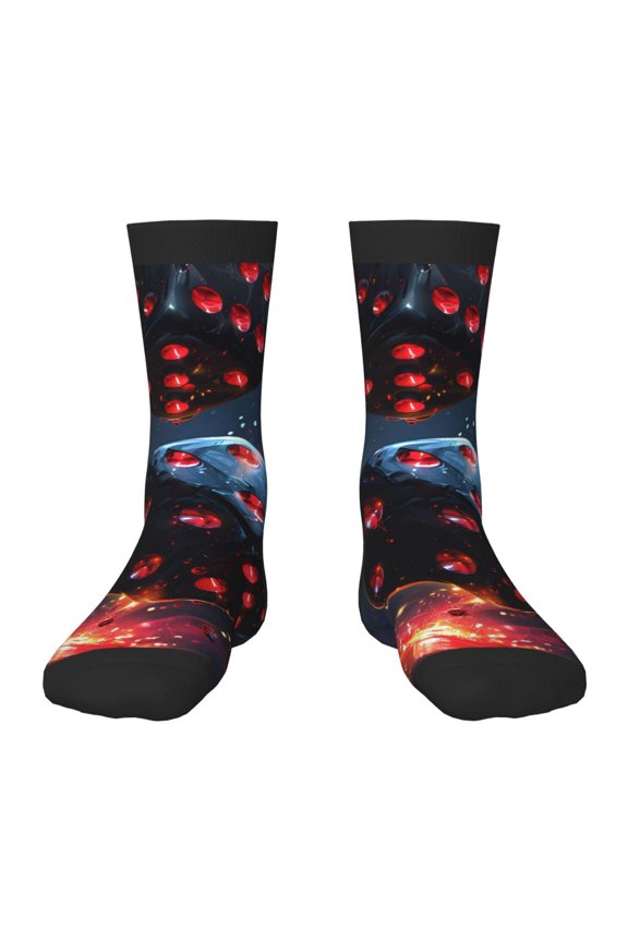 Cosmic Red Sparkle Dice Print Kids Socks For Boys Girls,Grip Crew Socks with Non Slip,Lightweight Stretch Crew Socks,Toddlers Crew Boot Socks