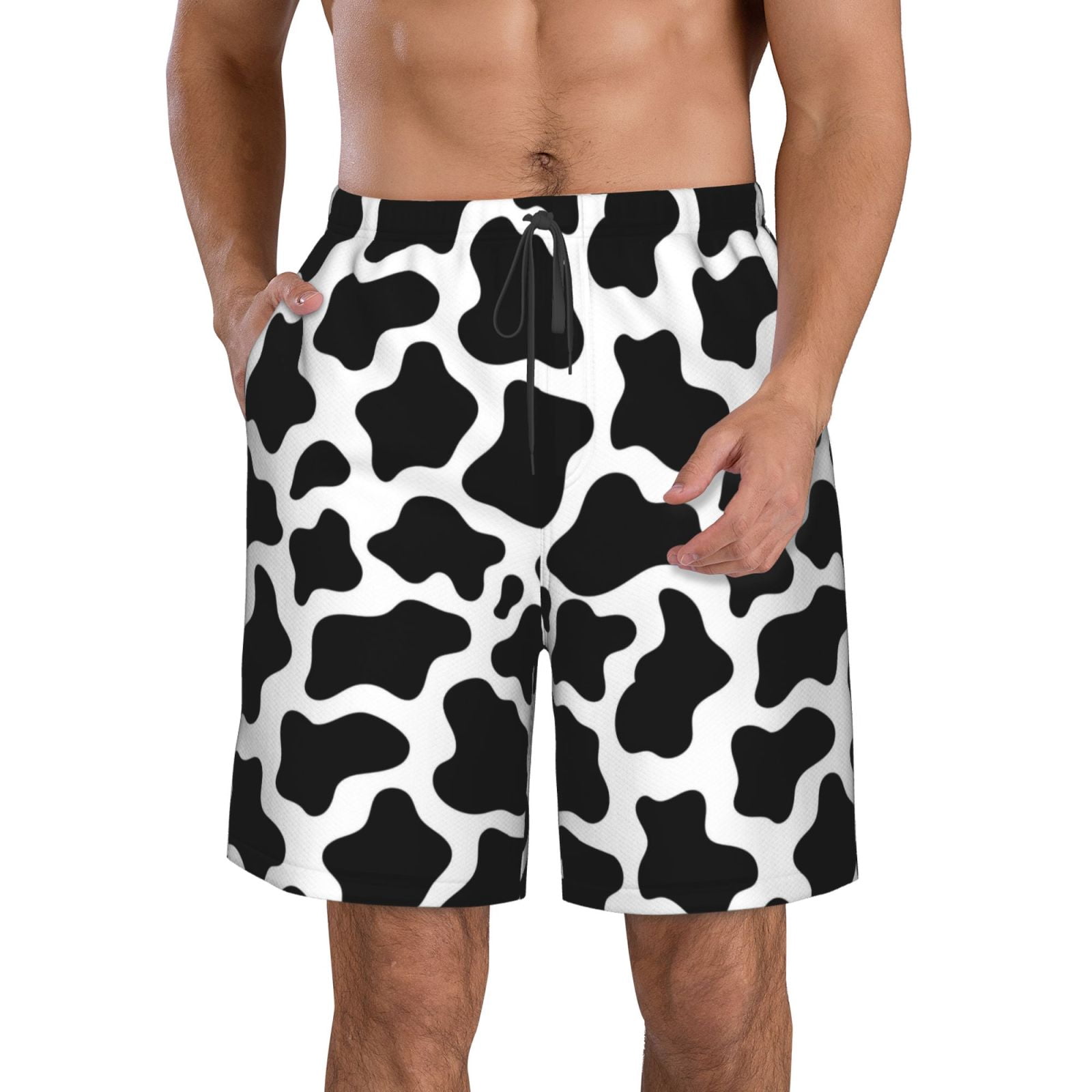 Fuzoiu Cow Print Black White Print Men's Beach Shorts,Men's Swim Trunks ...