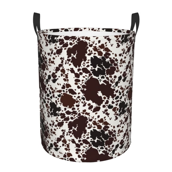 Fuzoiu Cow Skin Print Circular Hamper,Laundry Basket with Handle,Collapsible Laundry,Dirty Clothes Storage Basket,for Bedroom Bathroom Dorm Living Room-Small