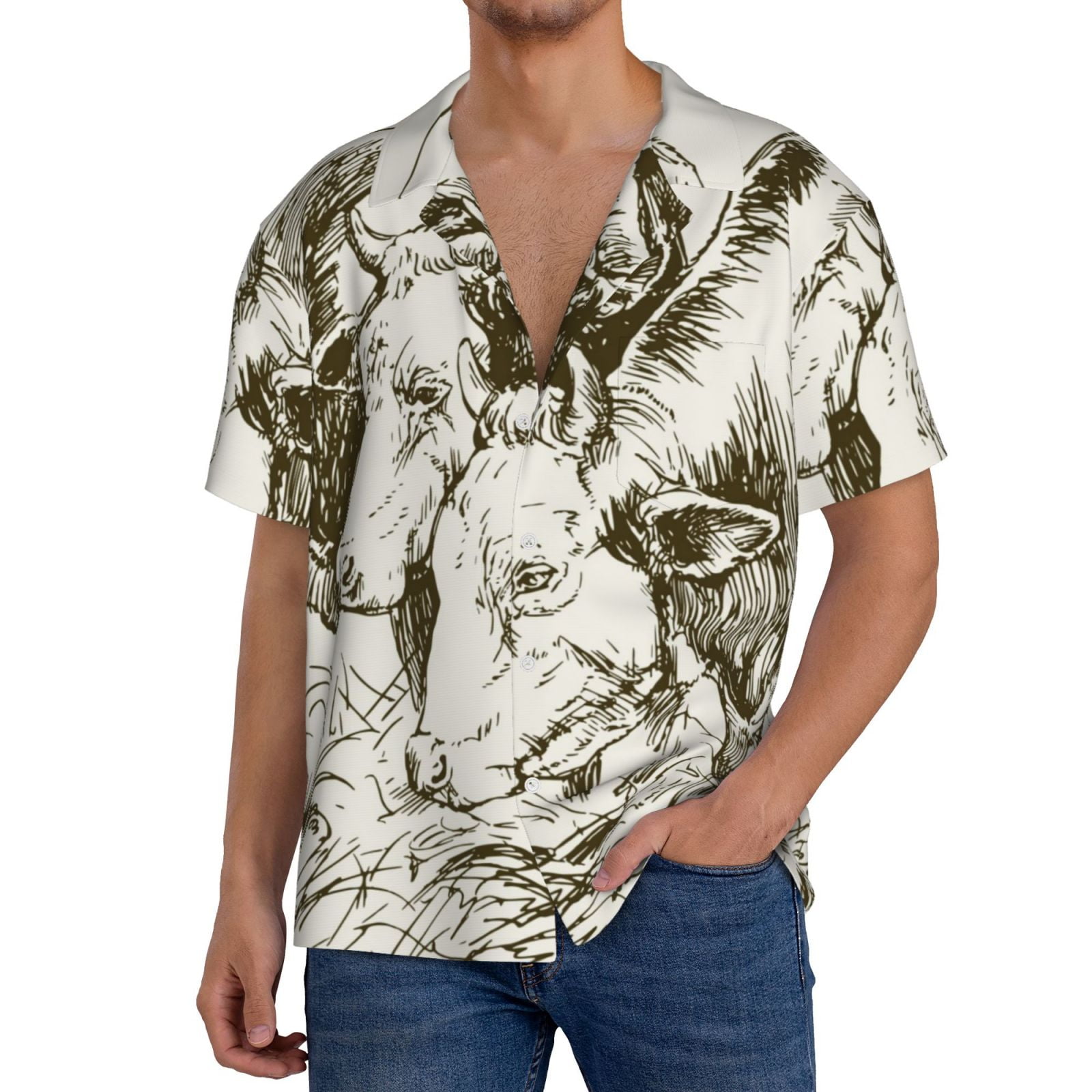 Cute Cow Floral Print Men's Short Sleeve Shirt