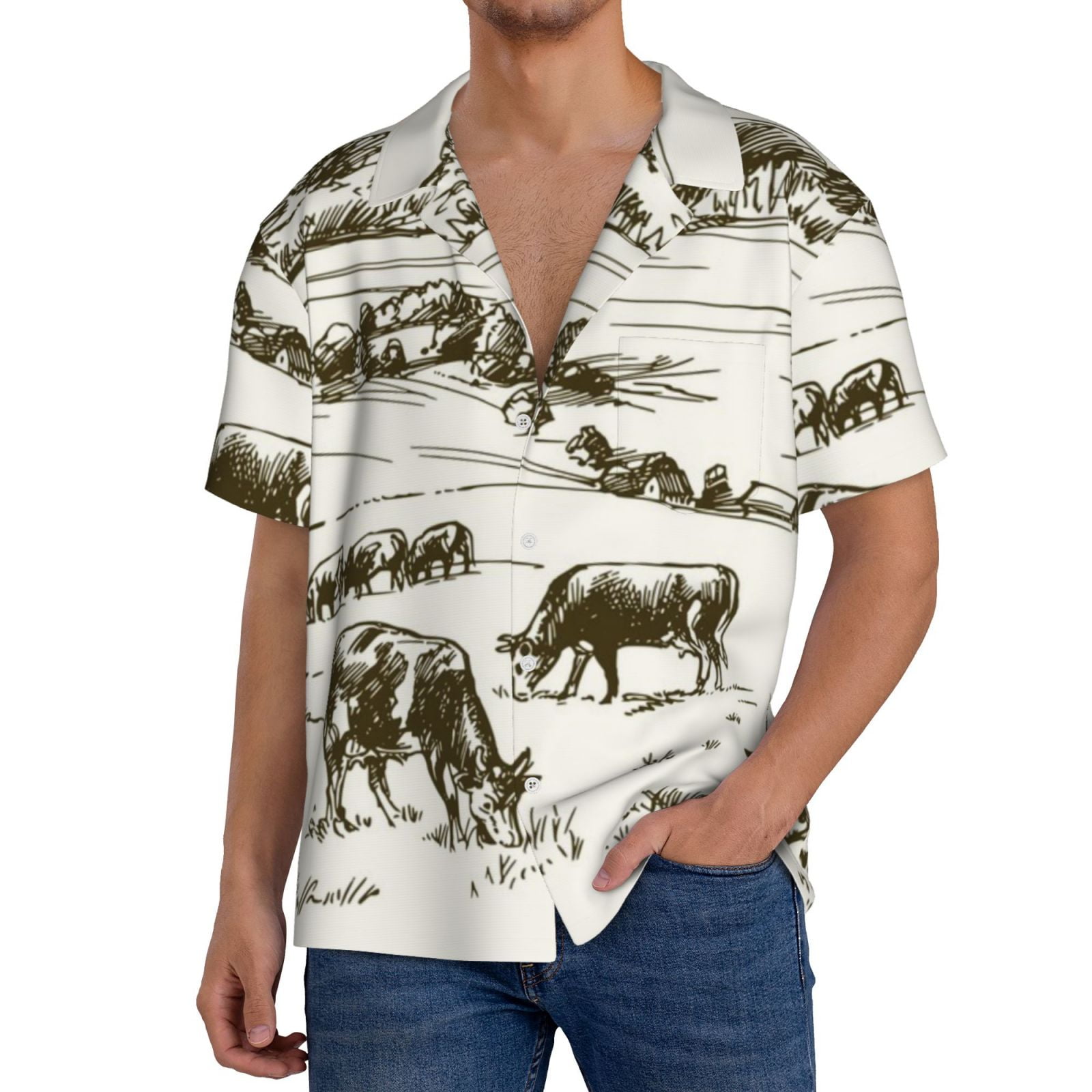 Cow Doodle Print Men's Short Sleeve Shirt