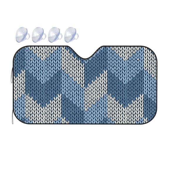 Fuzoiu Cozy Knitted Blue Chevron Print Car Windshield Sunshade,Foldable Reflective Sun Visor,Windshield Sun Shade,UV Rays Sun Visor Shade,Auto Front Sun Shield Shade-Medium