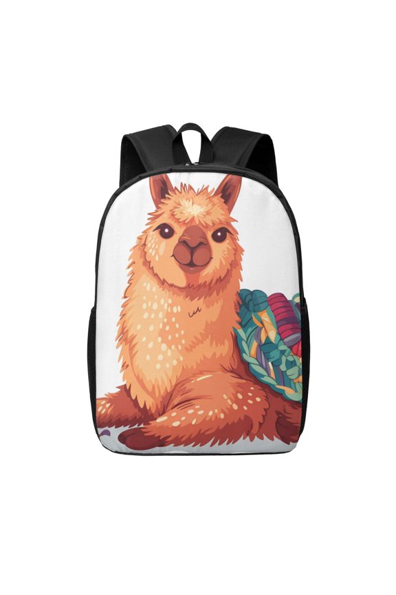 Cozy Knitting Llama Print 17in Student Backpack,School Backpack,Causal Daypack,Bookbag For Boys Girls College Students-One Size