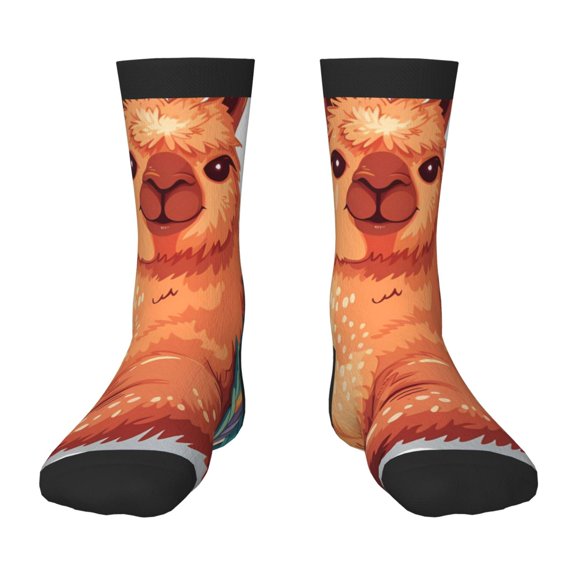 Fuzoiu Cozy Knitting Llama Print Kids Socks For Boys Girls,Grip Crew Socks with Non Slip,Lightweight Stretch Crew Socks,Toddlers Crew Boot Socks