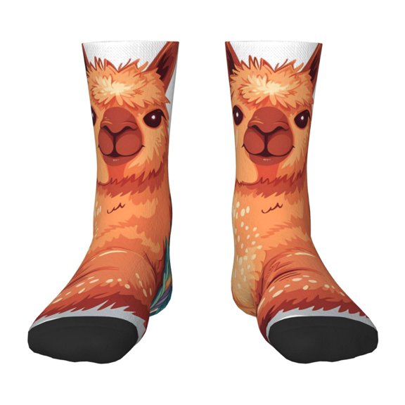 Fuzoiu Cozy Knitting Llama Print Kids Socks For Boys Girls,Grip Crew Socks with Non Slip,Lightweight Stretch Crew Socks,Toddlers Crew Boot Socks