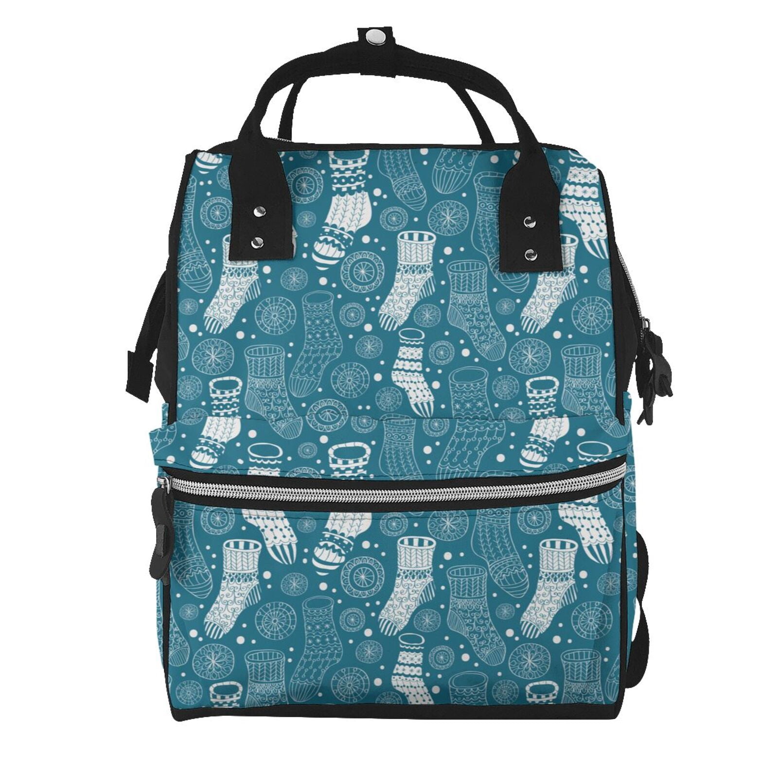 Fuzoiu Cozy Winter Socks Pattern Print Diaper Bag Backpack,Baby Essentials Travel Tote,Multi function Waterproof Diaper Bag, Travel Essentials Baby Bag - Unisex