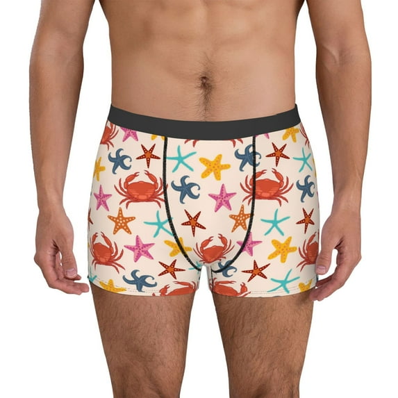 Fuzoiu Crabs And Seastars Print Men's Ultra Breathable Underwear,No Riding Up Boxer Briefs with ComfortFlexible Waistband-Large