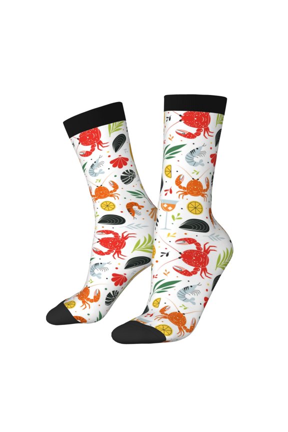 Crabs Shrimps Print Athletic Crew Socks for Men & Women,Casual Crew Socks,Above Ankle Crew Socks for Business, Casual