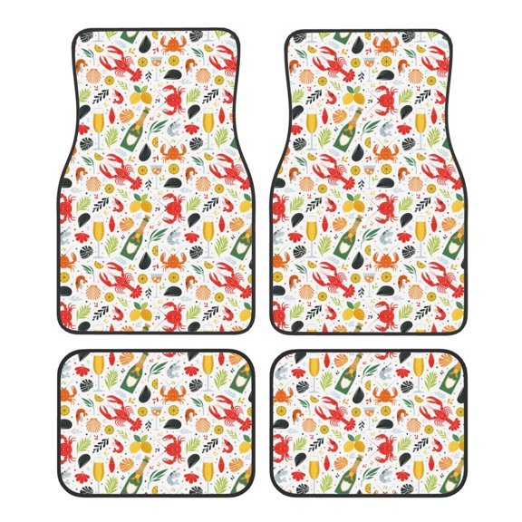 Fuzoiu Crabs Shrimps Print Carpet Floor Mats for Car,Car Foot Mat Set,Universal Fit 4 Piece Mat Pad Set,Fits Most Cars Trucks Vans Sedans SUV Auto Carpet Mat Se