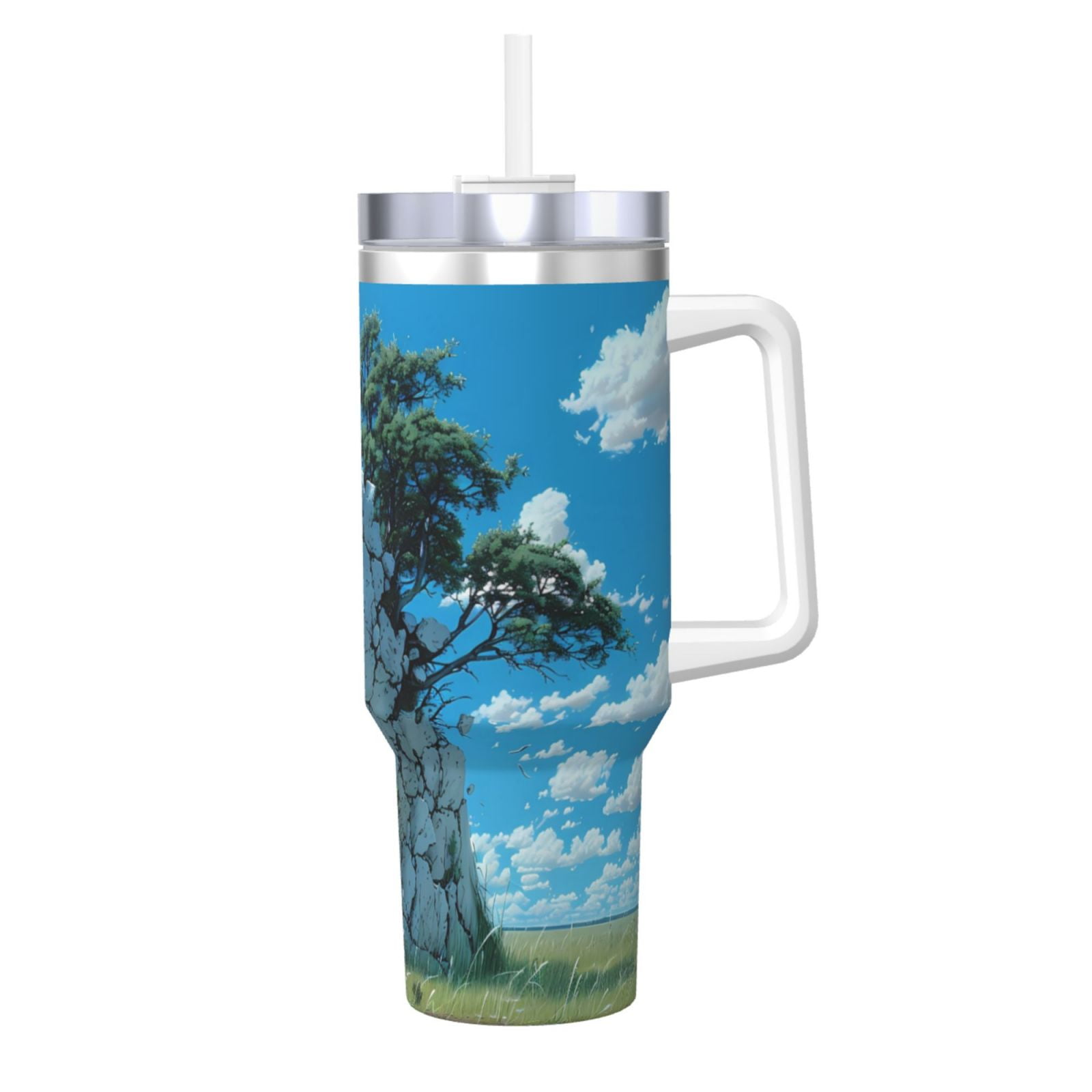 Fuzoiu Cracked Earth Head Tree Print 40OZ Ice Bully Stainless Steel Insulated Cup with Handle ...