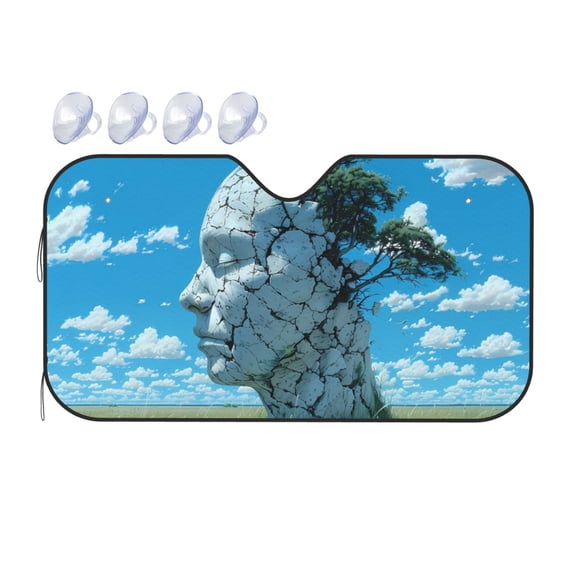Fuzoiu Cracked Earth Head Tree Print Car Windshield Sunshade,Foldable Reflective Sun Visor,Windshield Sun Shade,UV Rays Sun Visor Shade,Auto Front Sun Shield Shade-Small