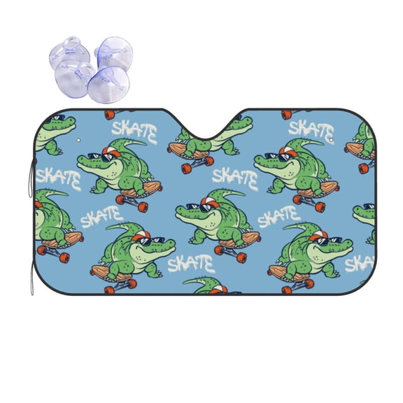 Fuzoiu Crocodile Riding Skateboard Print Car Windshield Sun Shade,Block Uv Rays Sunshade,Foldable Front Window Sun Visor Protector for Car,SUV,Truck-Keep Vehicle Cool-Crocodile Riding Skateboard
