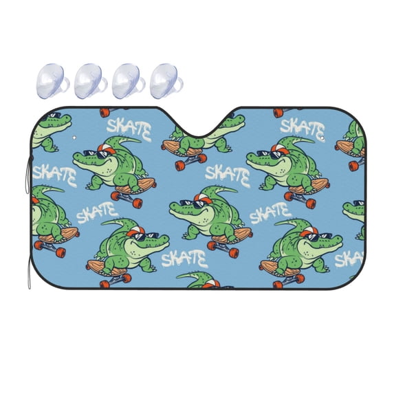 Fuzoiu Crocodile Riding Skateboard Print Car Windshield Sunshade,Foldable Reflective Sun Visor,Windshield Sun Shade,UV Rays Sun Visor Shade,Auto Front Sun Shield Shade-Medium