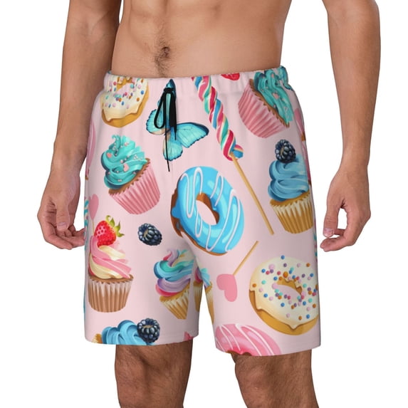 Fuzoiu Cupcakes and Donuts Print Men's Swim Shorts,Quick-Dry Double-Layer Swim Trunks,Board Trunks,Beach Shorts Swimwear Bathing Suits-XX-Large