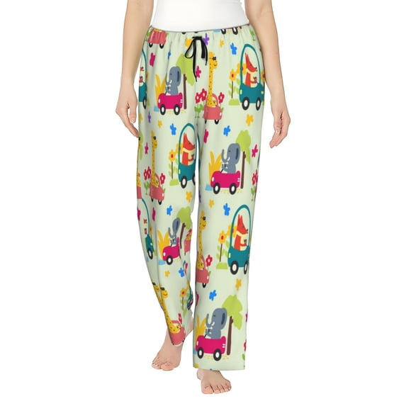 Fuzoiu Cute Animals driving a car Print Women's Pajama Pants,Lounge Pants with Drawstring and Pockets, Casual Pjs Sleep Bottoms, Women's Sleep Pants-Medium