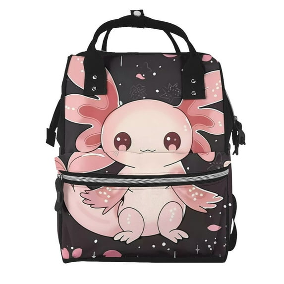 Fuzoiu Cute Axolotl Sakura Blossoms Print Diaper Bag Backpack,Baby Essentials Travel Tote,Multi function Waterproof Diaper Bag, Travel Essentials Baby Bag - Unisex